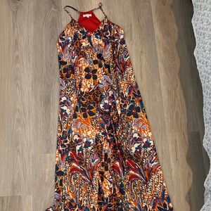 Tahari Orange Navy Multicolor Floral Maxi Dress